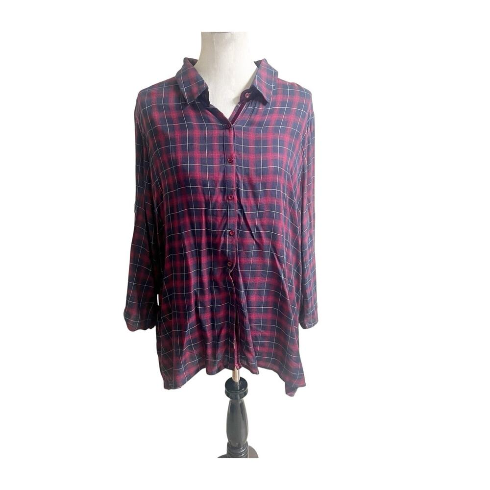 Andree by UNIT Plaid Embroidered Velvet Back Tunic 2X NWT Western Boho Casual